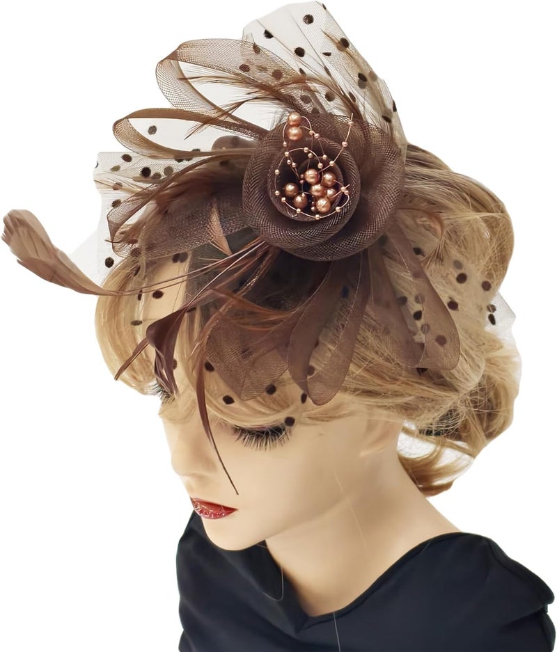 HIWIND Store Fascinators Hat Women Tea Party Headband Flower Cocktail Mesh Feathers Hair Clip Kentucky Derby Hat Wedding - Image 1